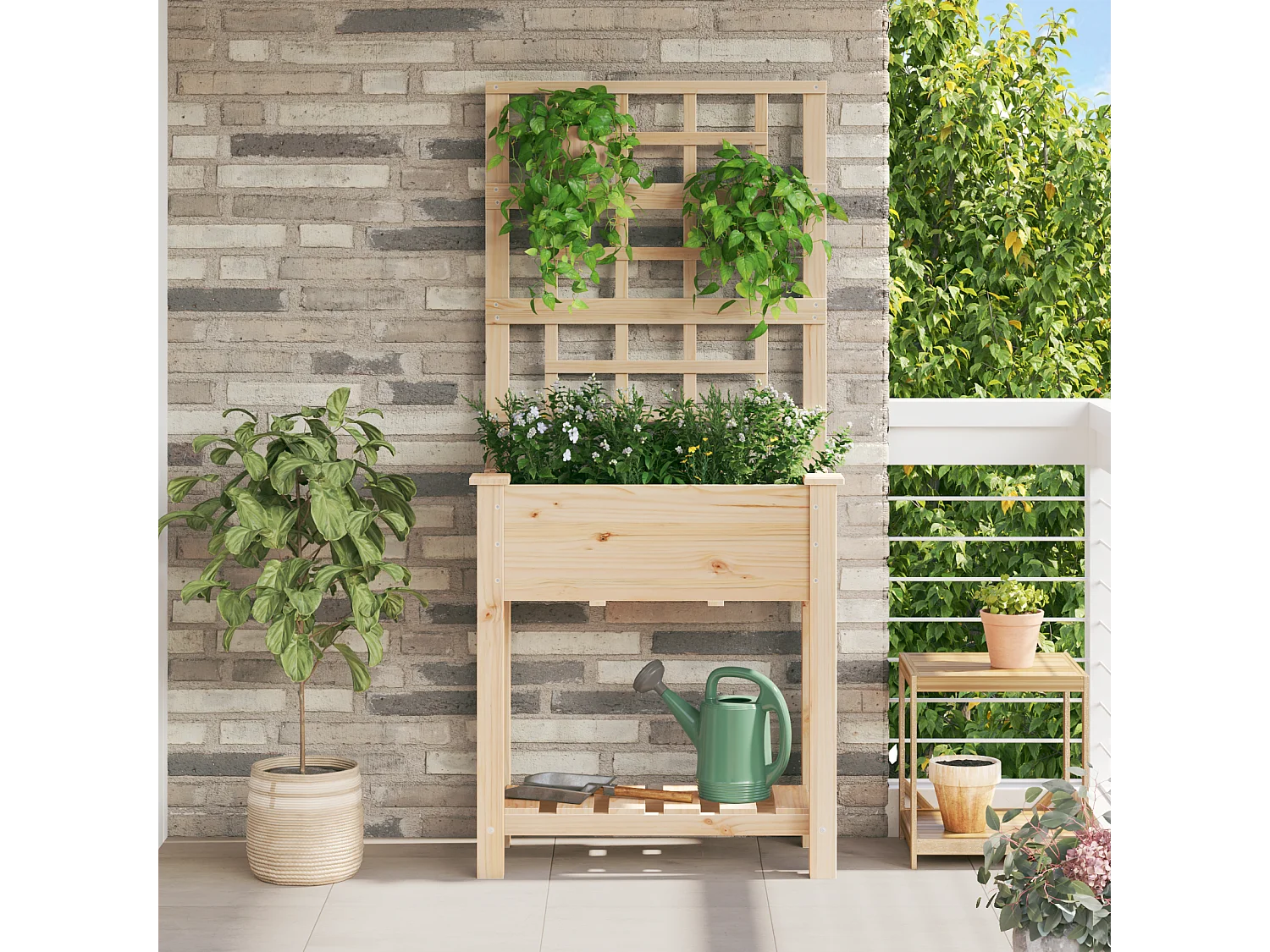 Plantenbak met trellis en plank 71x37x152 cm van massief dennenhout