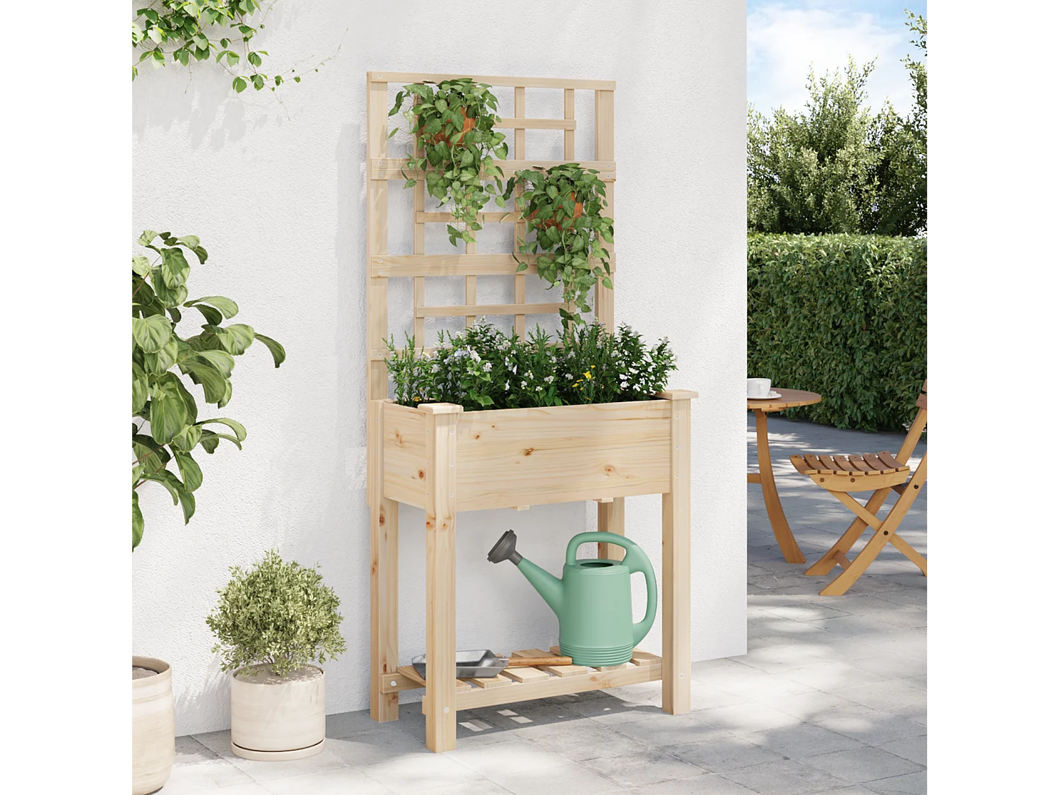 Plantenbak met trellis en plank 71x37x152 cm van massief dennenhout