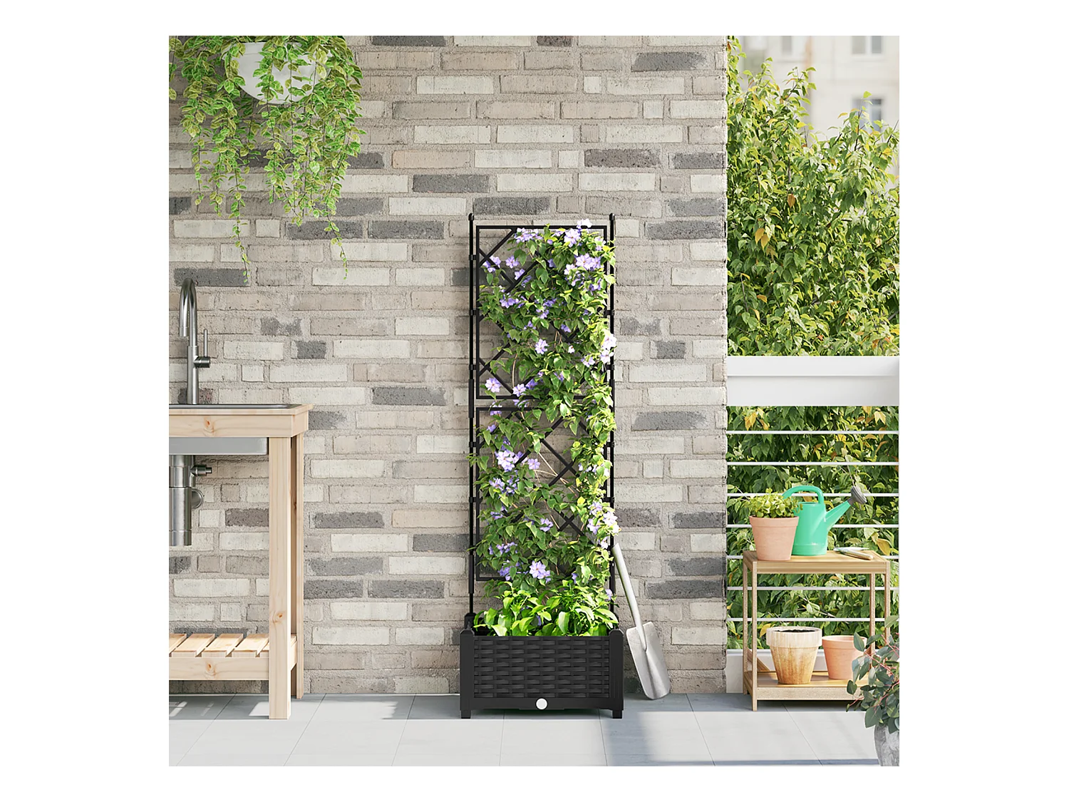 Jardinière de Jardin avec Treillis Noire 40x40x125.5 cm