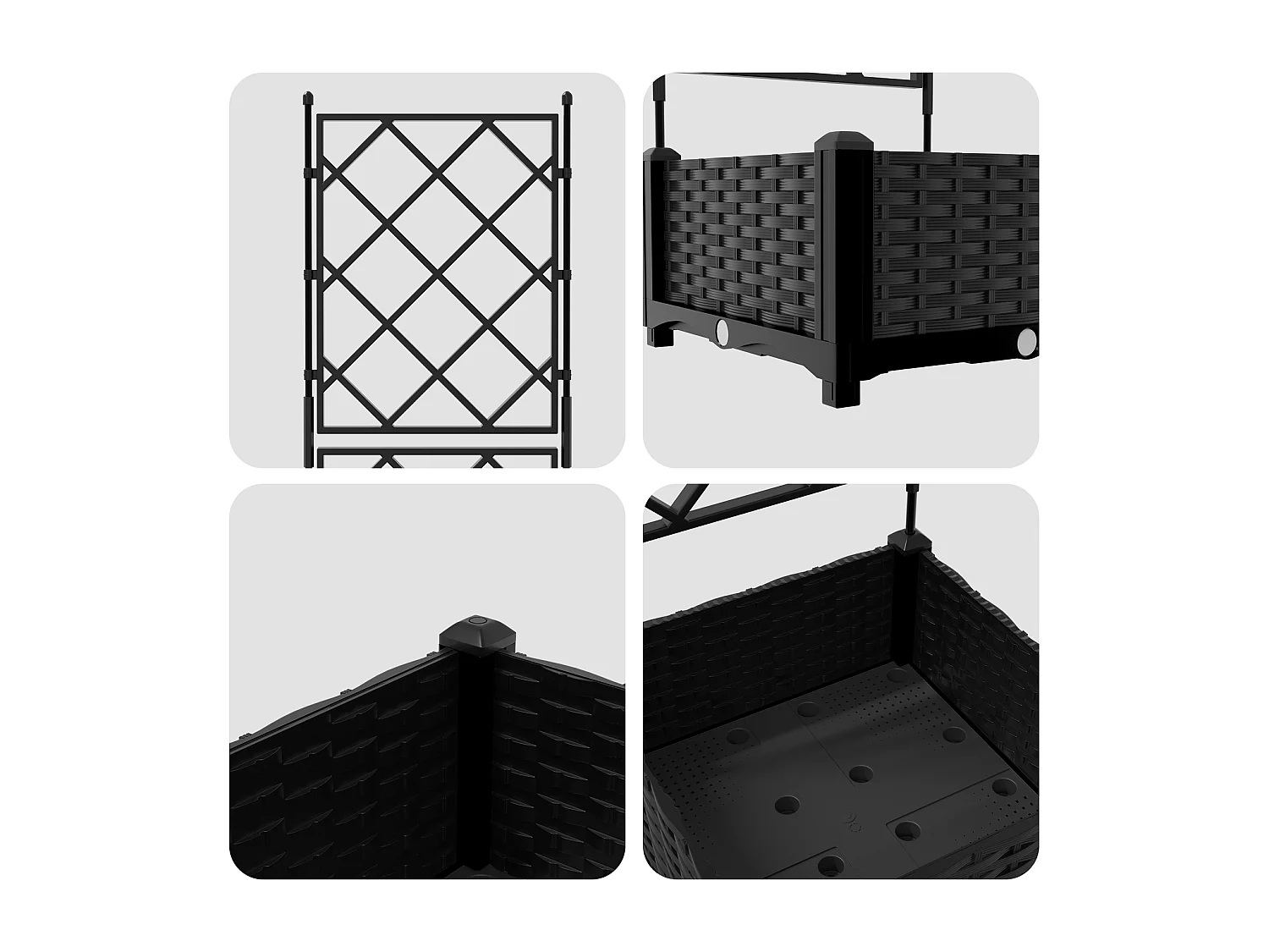 Jardinière de Jardin avec Treillis Noire 40x40x125.5 cm