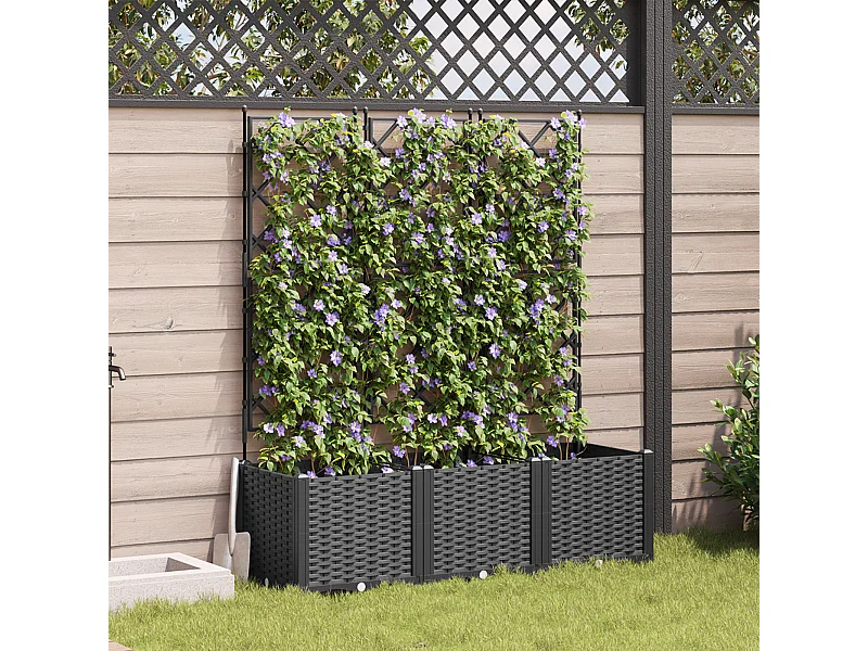 Pot de jardin avec treillis 3 pcs Noir 120x40x143 cm