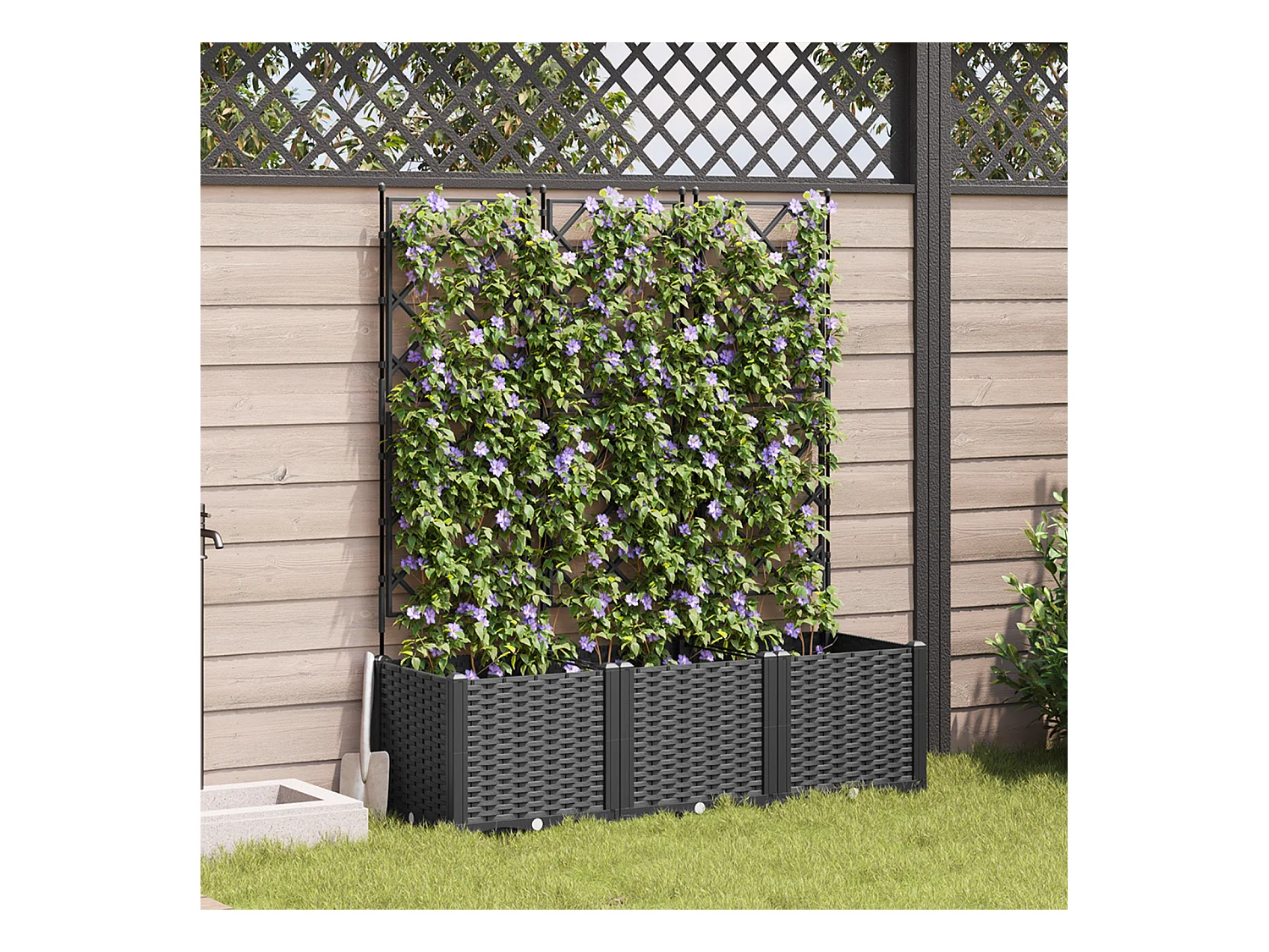 Pot de jardin avec treillis 3 pcs Noir 120x40x143 cm