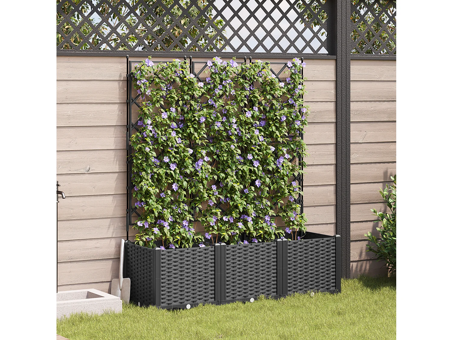 Pot de jardin avec treillis 3 pcs Noir 120x40x143 cm