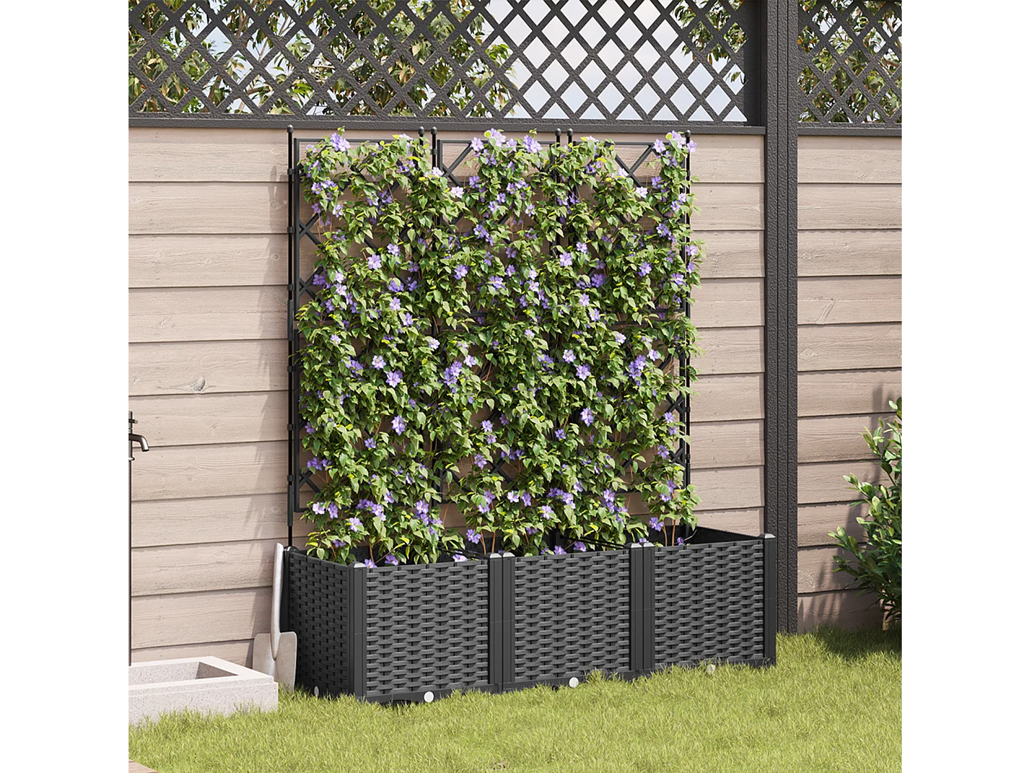 Tuinpot met trellis 3 stuks Zwart 120x40x143 cm