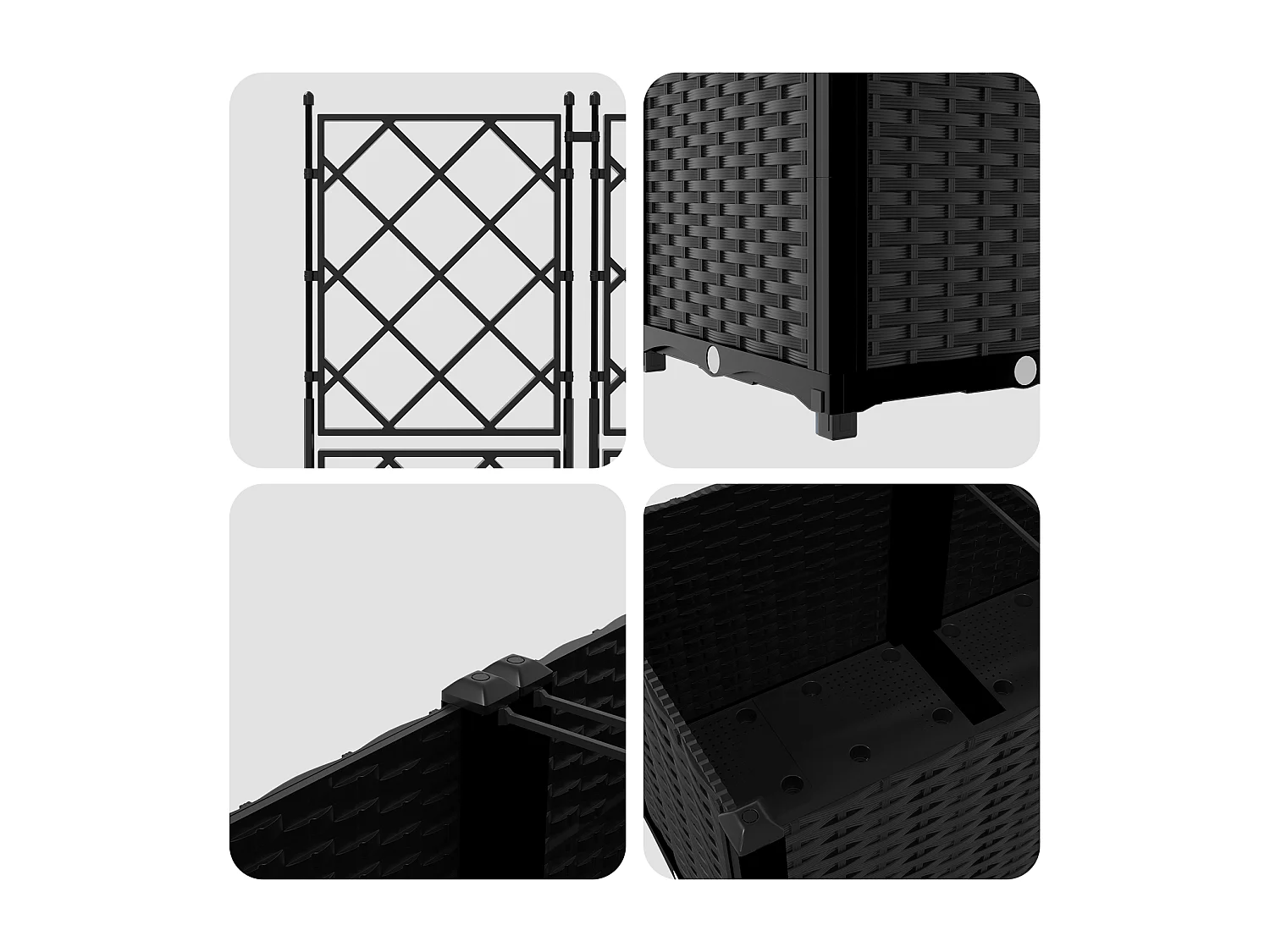 Tuinpot met trellis 3 stuks Zwart 120x40x143 cm