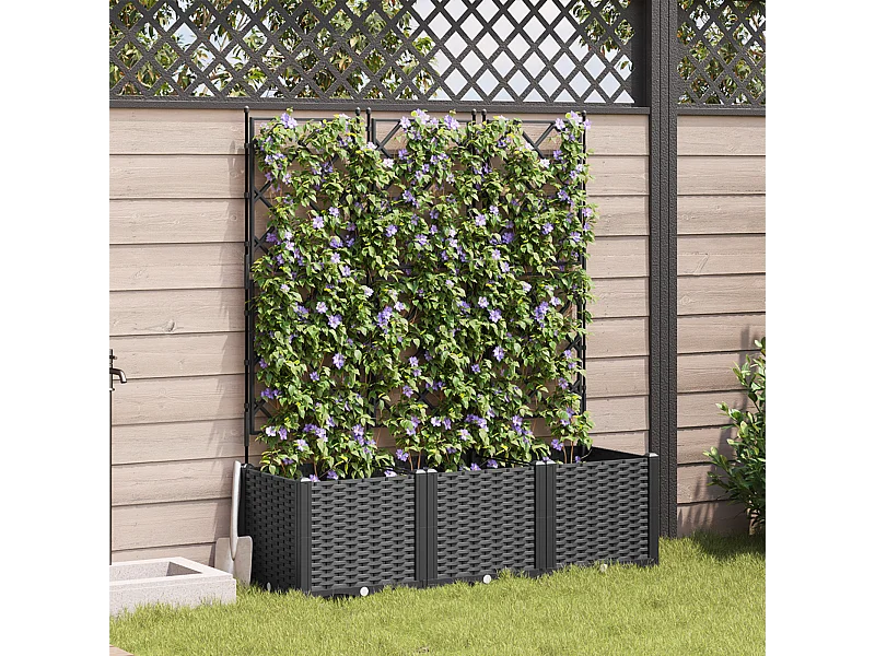 Tuinpot met trellis 3 stuks Zwart 120x40x143 cm