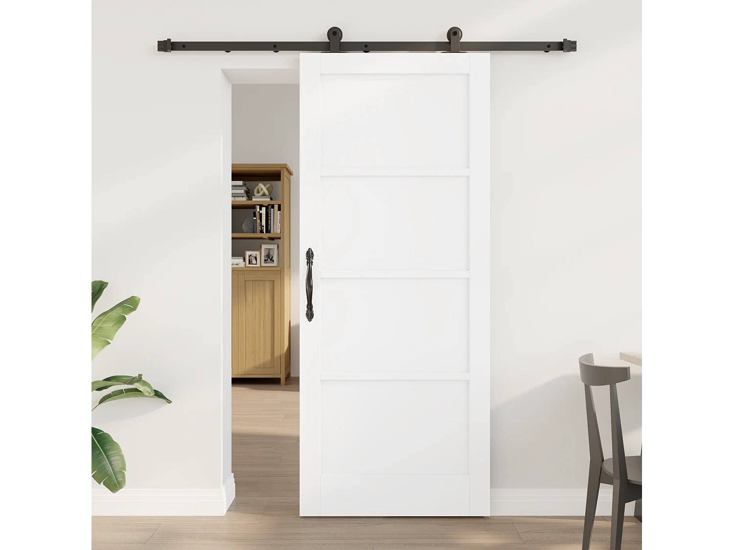 Puerta corredera con herrajes blancos 83x202 cm Madera maciza de pino