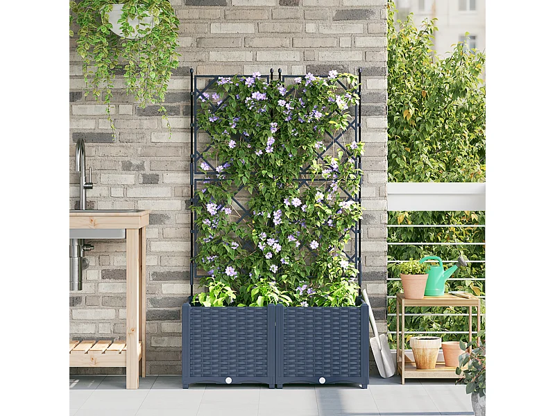 Jardinière avec Treille 2 pcs Grise 80x40x143 cm