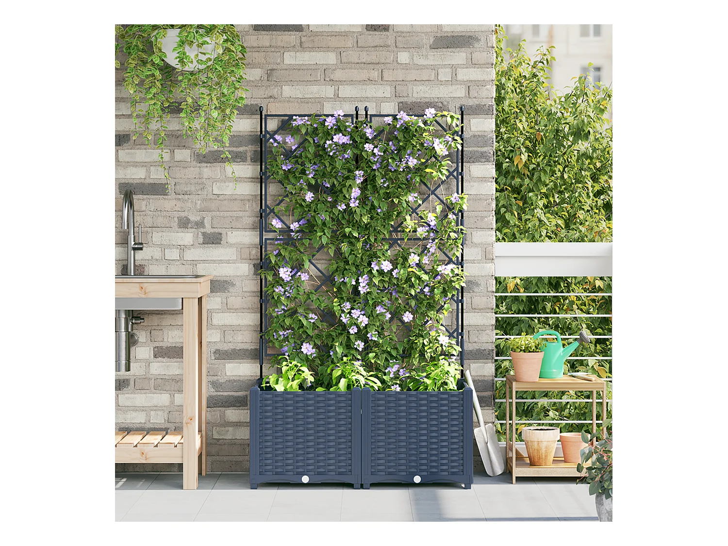 Jardinière avec Treille 2 pcs Grise 80x40x143 cm