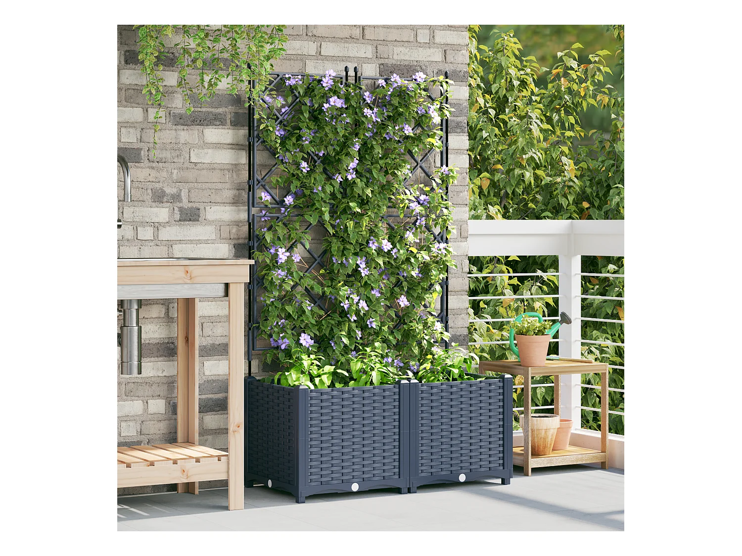 Jardinière avec Treille 2 pcs Grise 80x40x143 cm