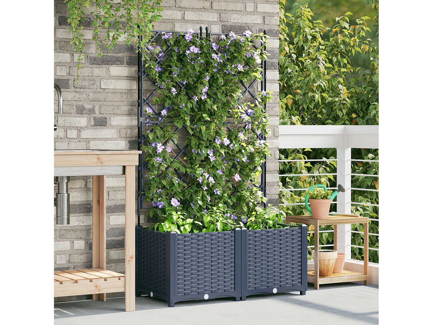 Jardinière avec Treille 2 pcs Grise 80x40x143 cm