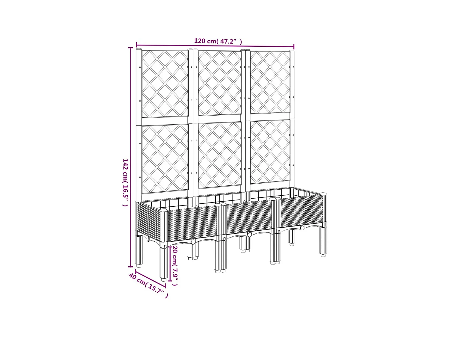 Fioriera con traliccio grigio chiaro 120x40x142 cm PP