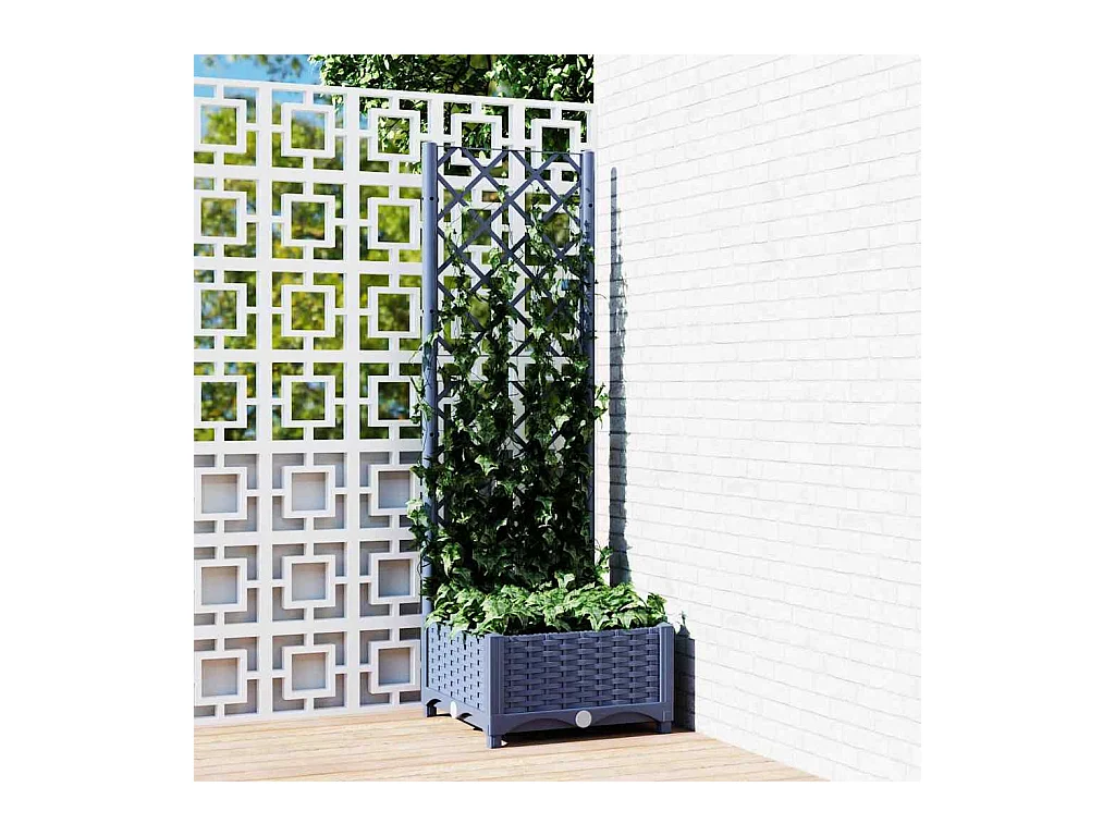 Jardinière avec treillis bleu gris 40x40x121,5 cm PP