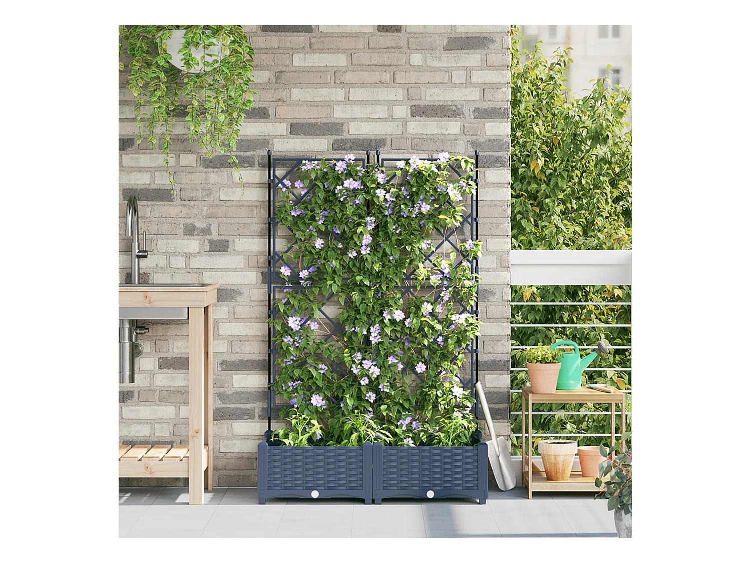 Jardinière de jardin avec treillis 2 pcs Grise 80x40x125.5 cm