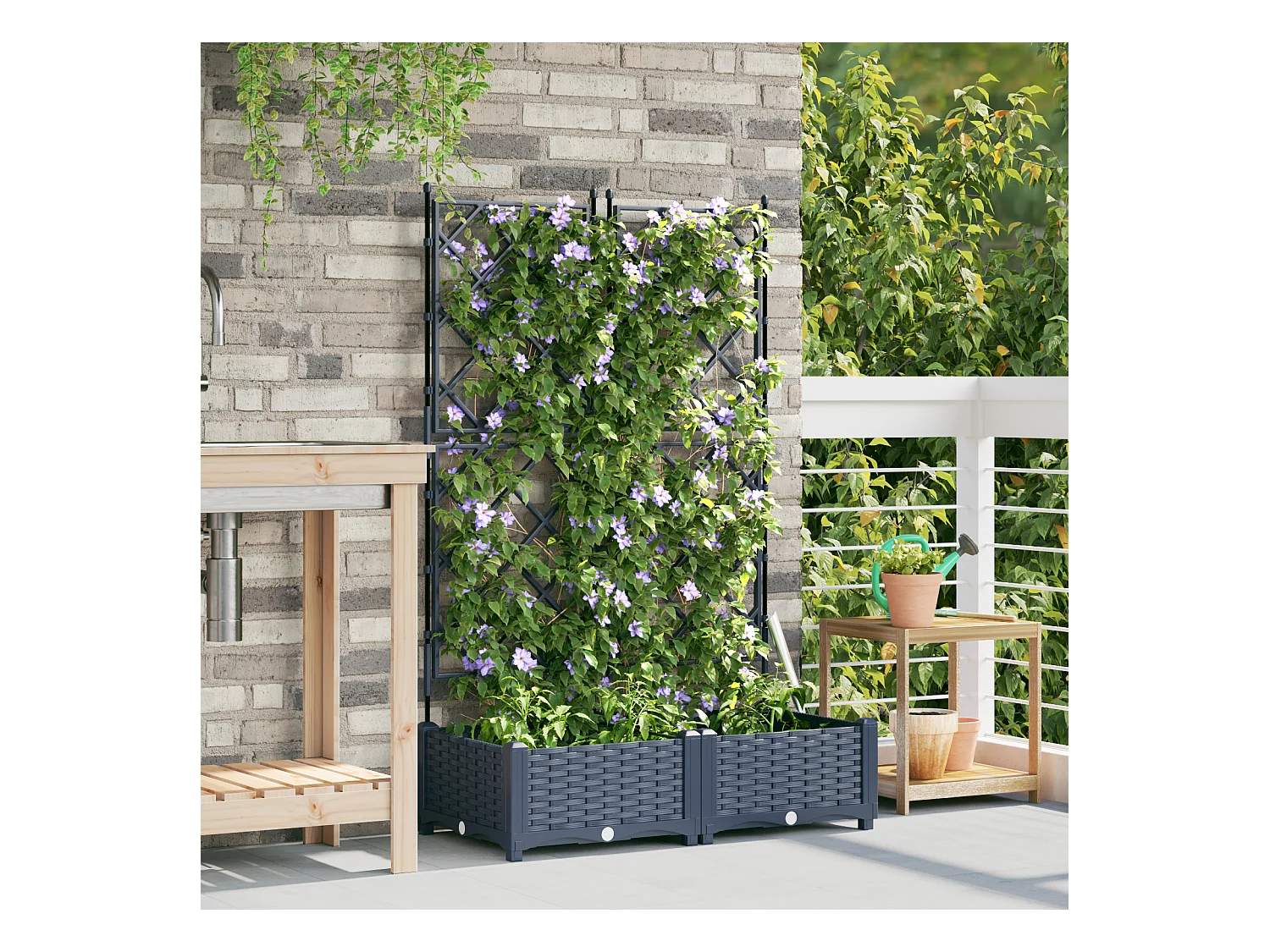 Jardinière de jardin avec treillis 2 pcs Grise 80x40x125.5 cm