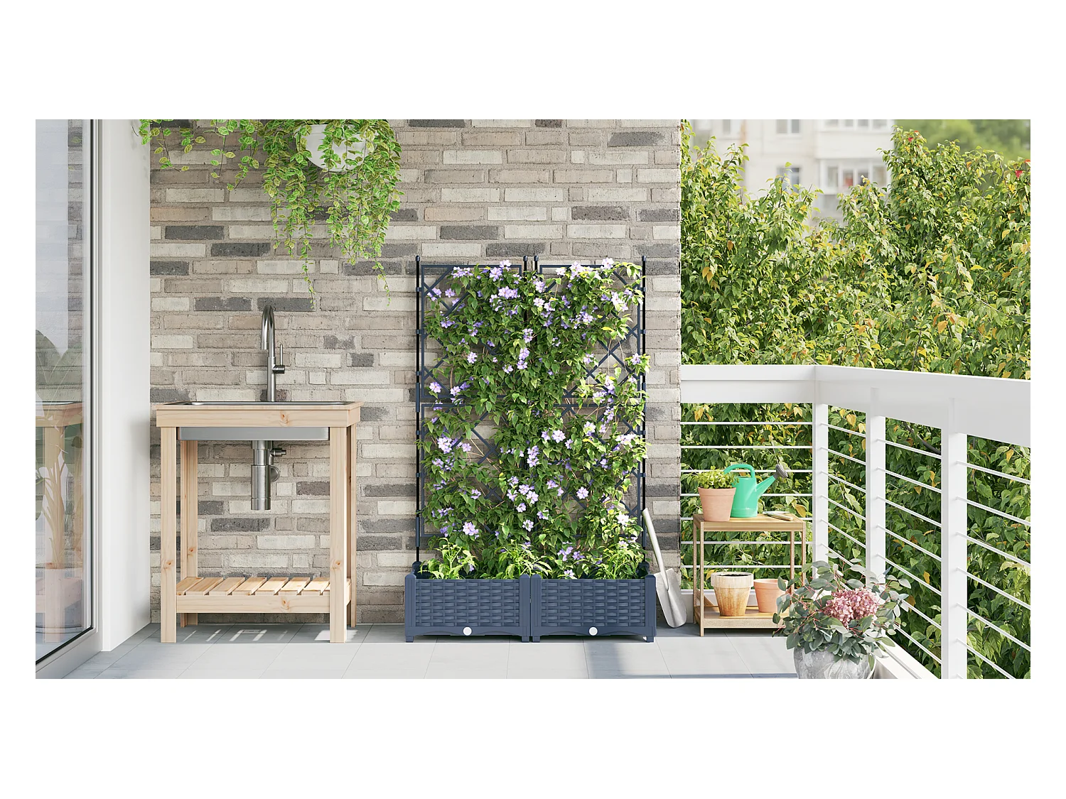Jardinière de jardin avec treillis 2 pcs Grise 80x40x125.5 cm