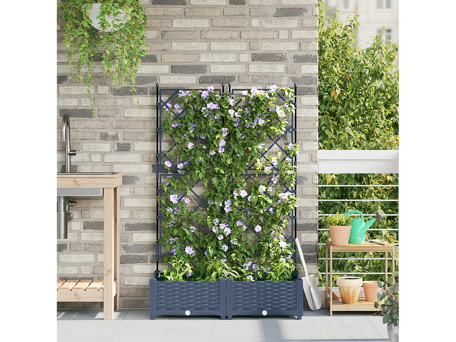 Jardinière de jardin avec treillis 2 pcs Grise 80x40x125.5 cm