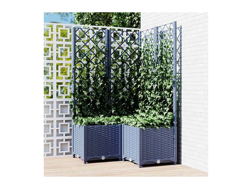 Jardinière avec treillis bleu gris 80x80x136 cm PP