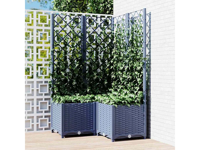 Jardinière avec treillis bleu gris 80x80x136 cm PP