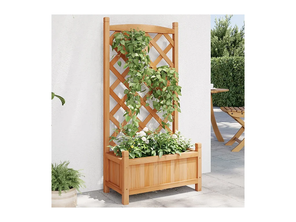 Plantenbak met bruin trellis van massief dennenhout