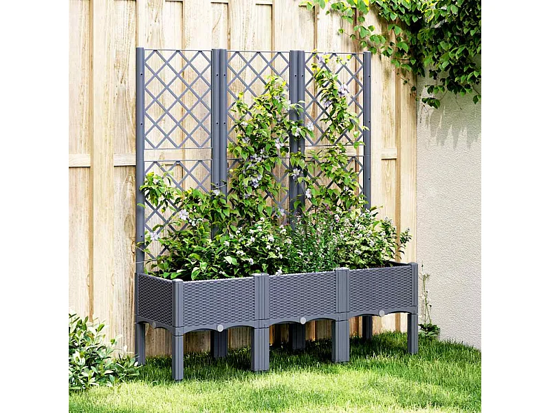 Jardinière avec treillis bleu gris 120x40x142 cm PP