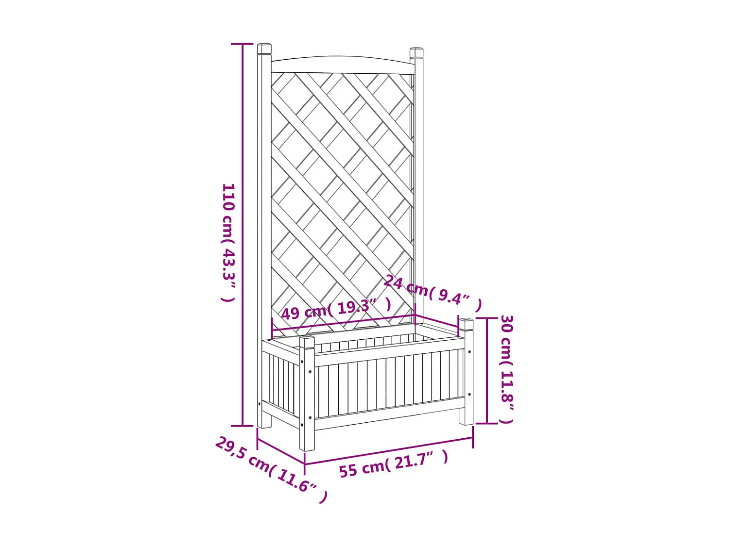 Plantenbak met zwart trellis van massief dennenhout