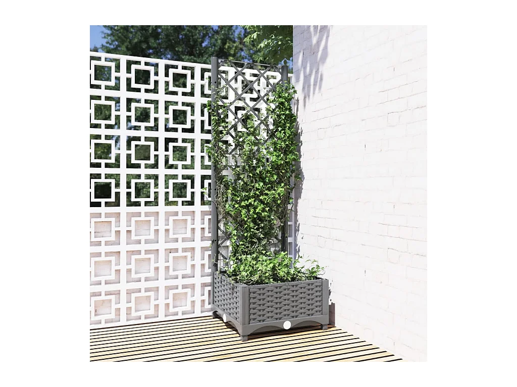 Jardinière avec treillis Gris clair 40x40x121,5 cm PP