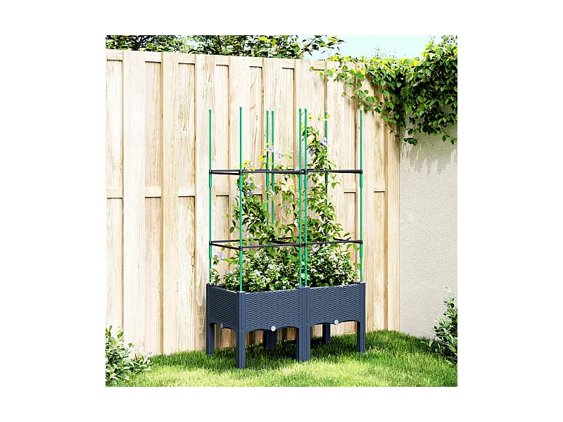 Jardinière avec treillis bleu gris 80x40x142,5 cm PP