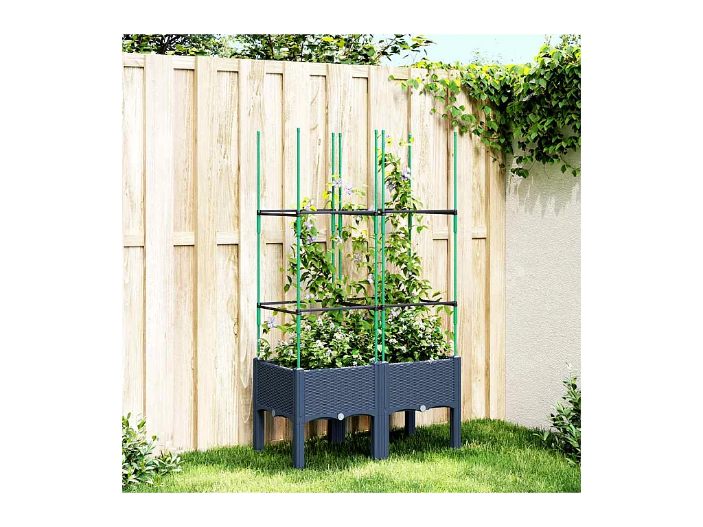 Jardinière avec treillis bleu gris 80x40x142,5 cm PP