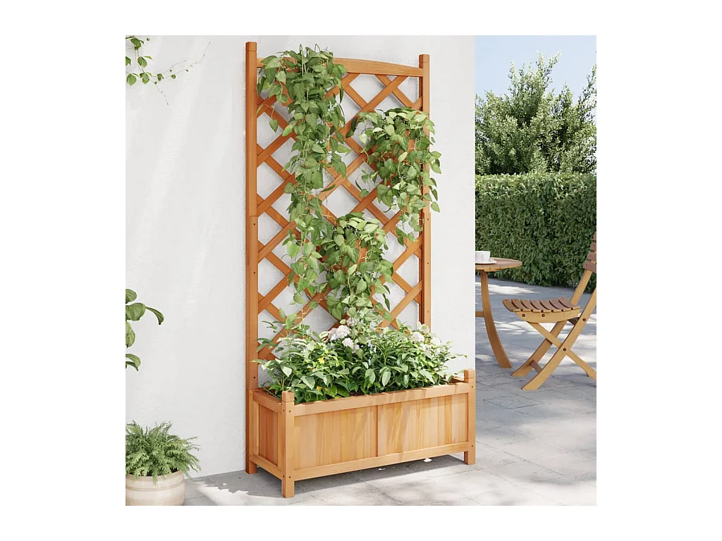 Plantenbak met bruin trellis van massief dennenhout