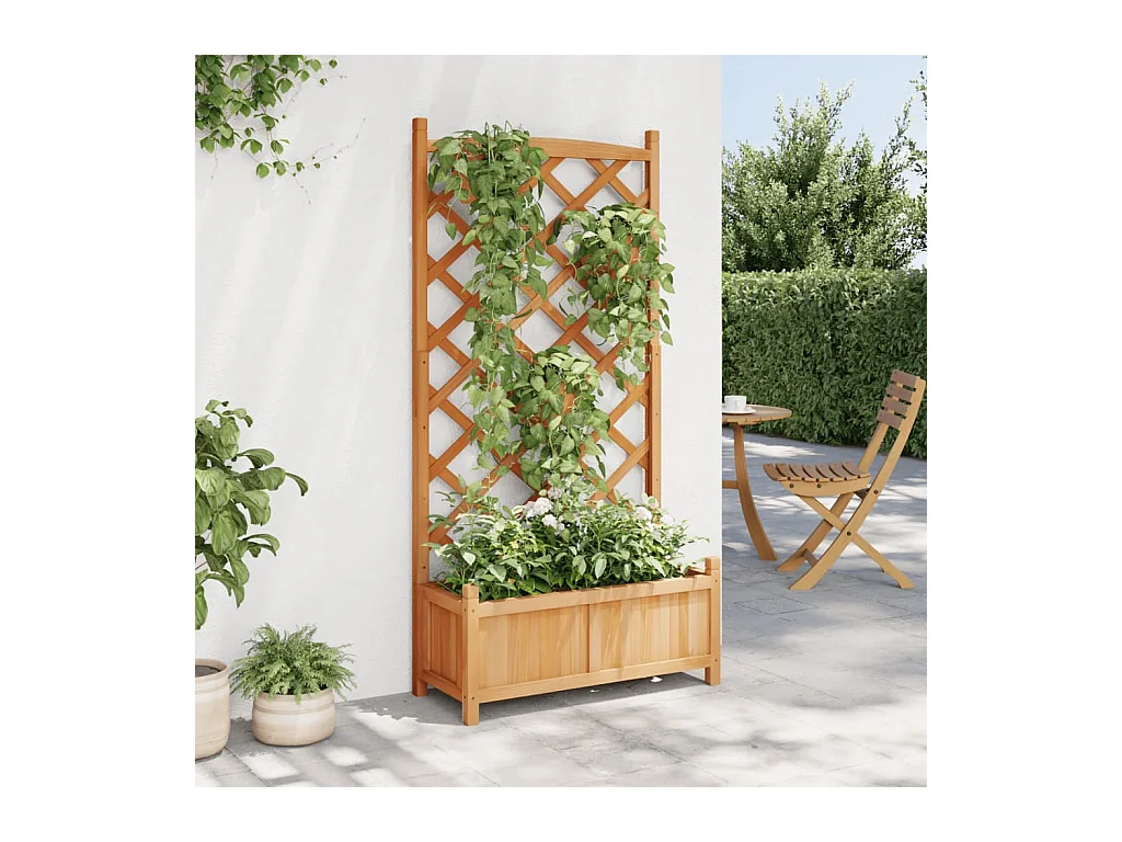 Plantenbak met bruin trellis van massief dennenhout
