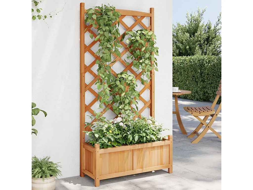 Plantenbak met bruin trellis van massief dennenhout