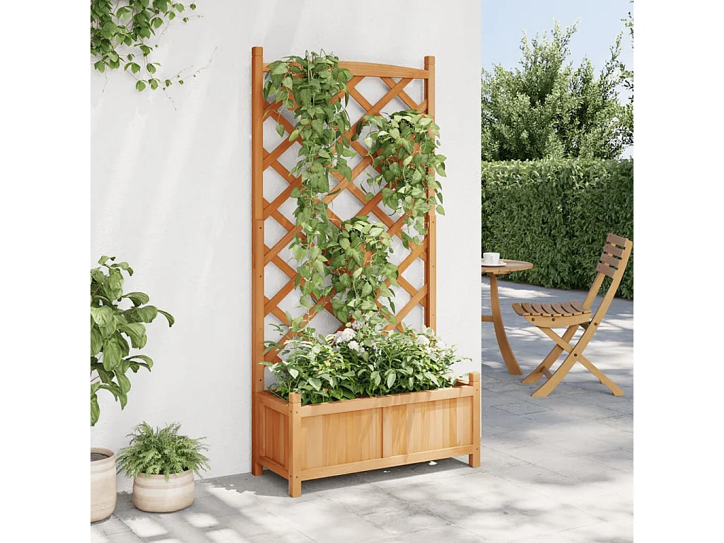 Plantenbak met bruin trellis van massief dennenhout
