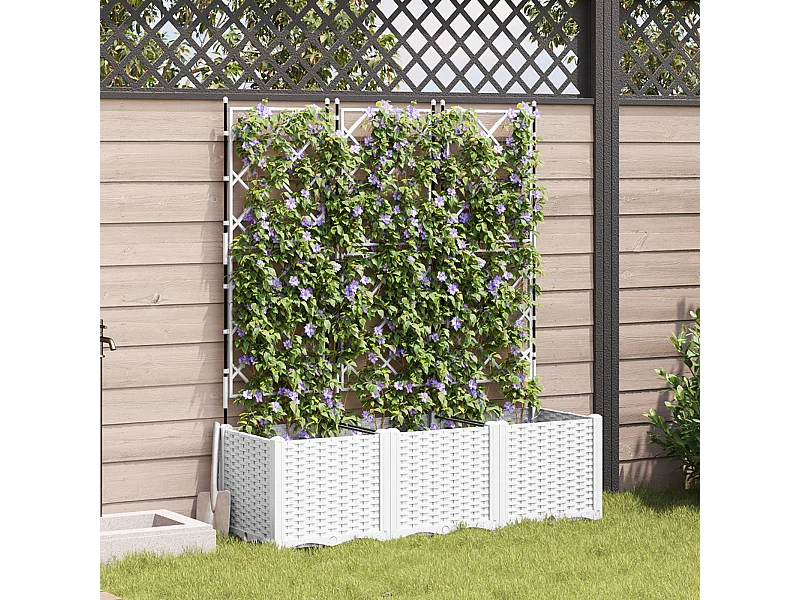Jardinière avec treillis 3 pcs blanche 120x40x143 cm