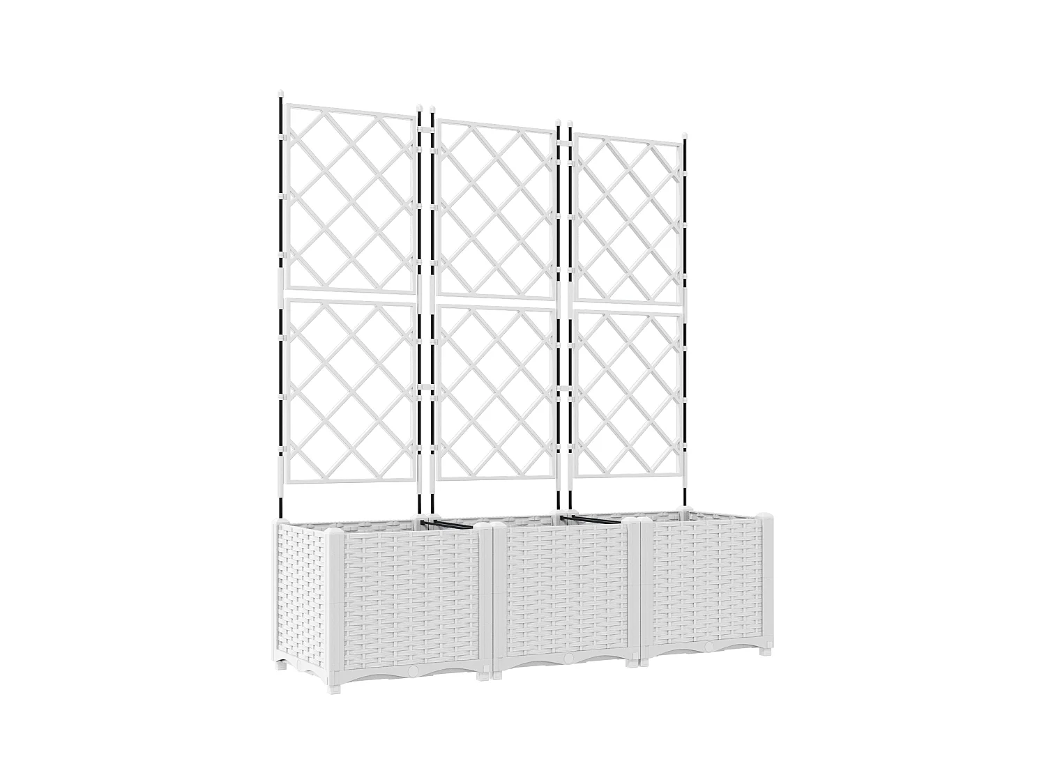 Jardinera con enrejado 3 uds blanca 120x40x143 cm