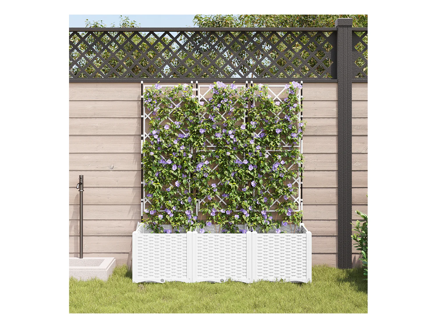 Jardinera con enrejado 3 uds blanca 120x40x143 cm