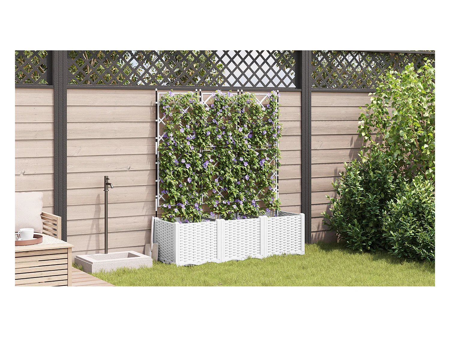 Jardinera con enrejado 3 uds blanca 120x40x143 cm