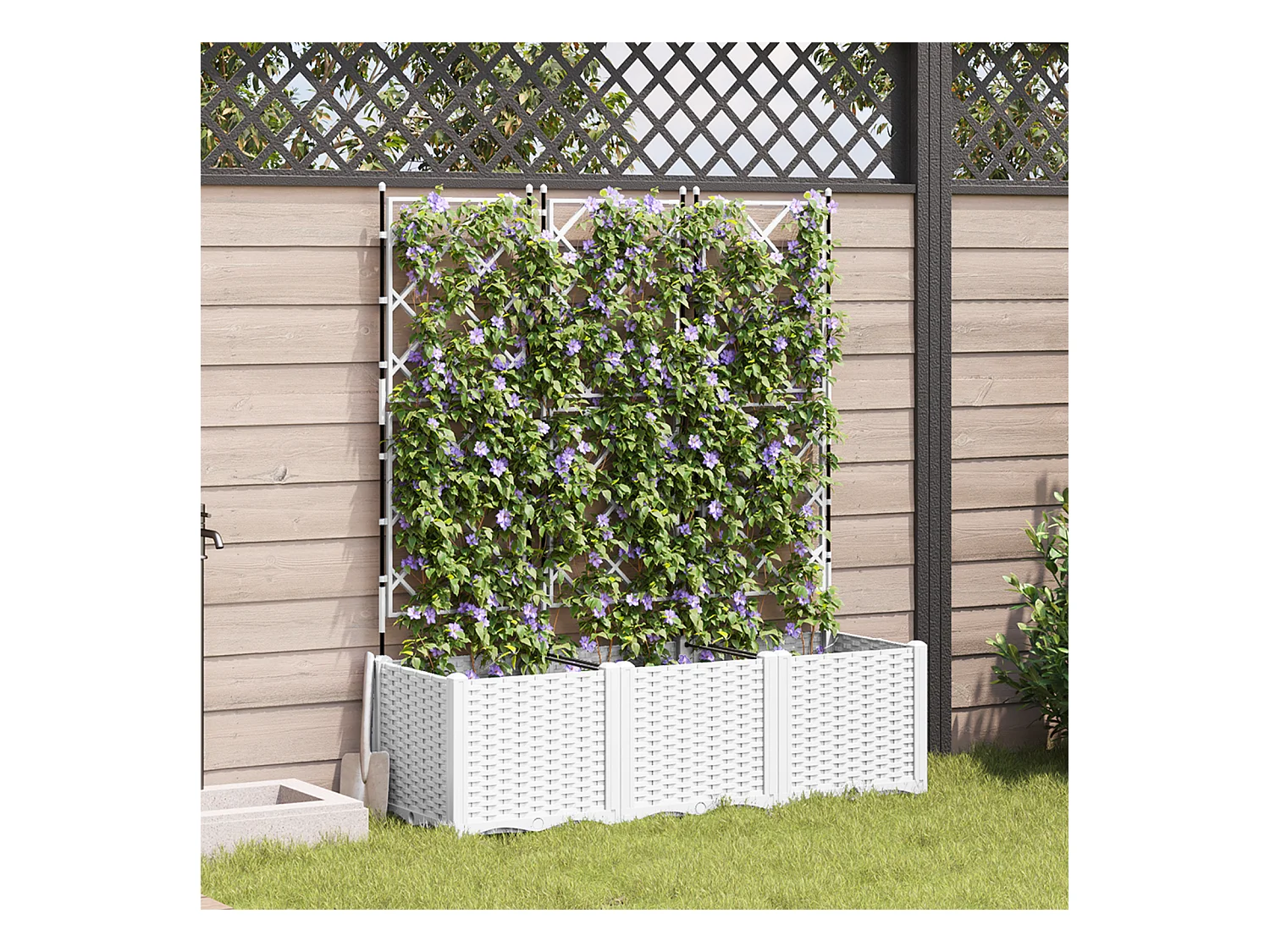 Jardinière avec treillis 3 pcs blanche 120x40x143 cm