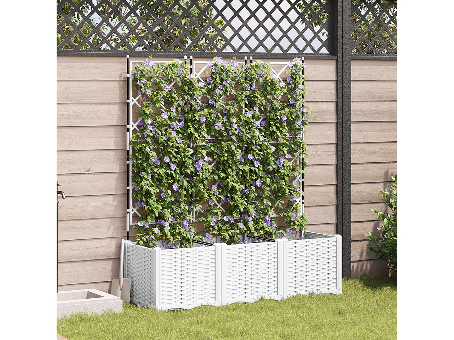 Jardinière avec treillis 3 pcs blanche 120x40x143 cm