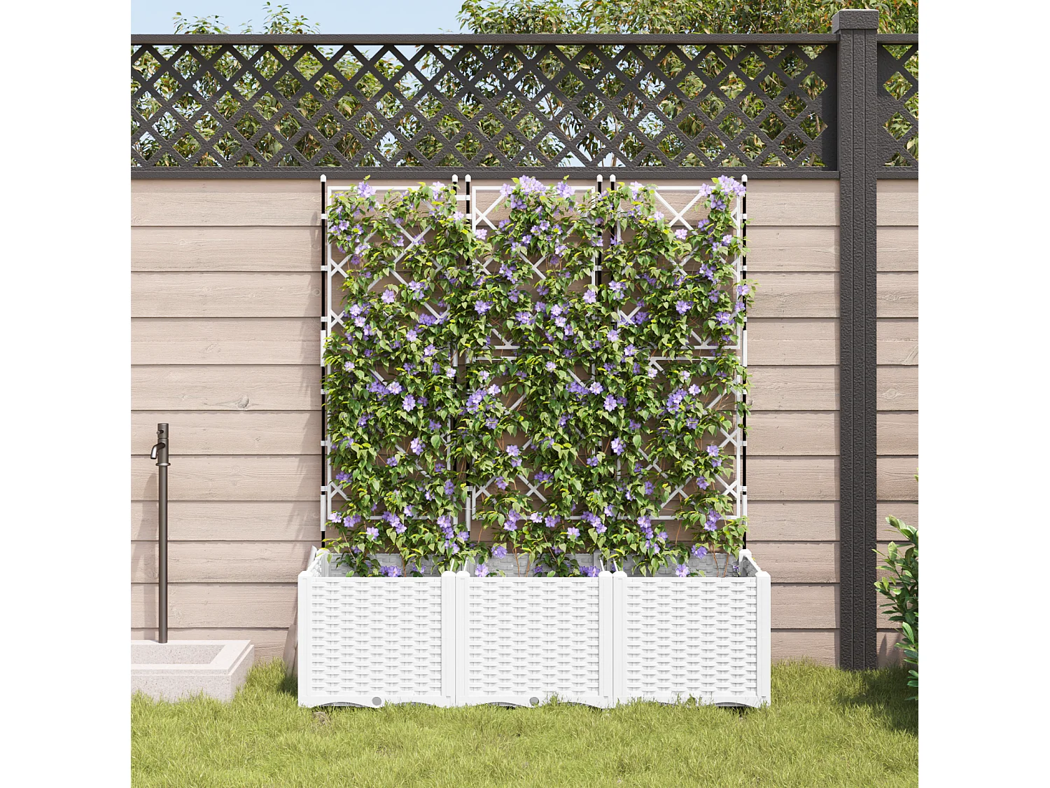 Jardinière avec treillis 3 pcs blanche 120x40x143 cm