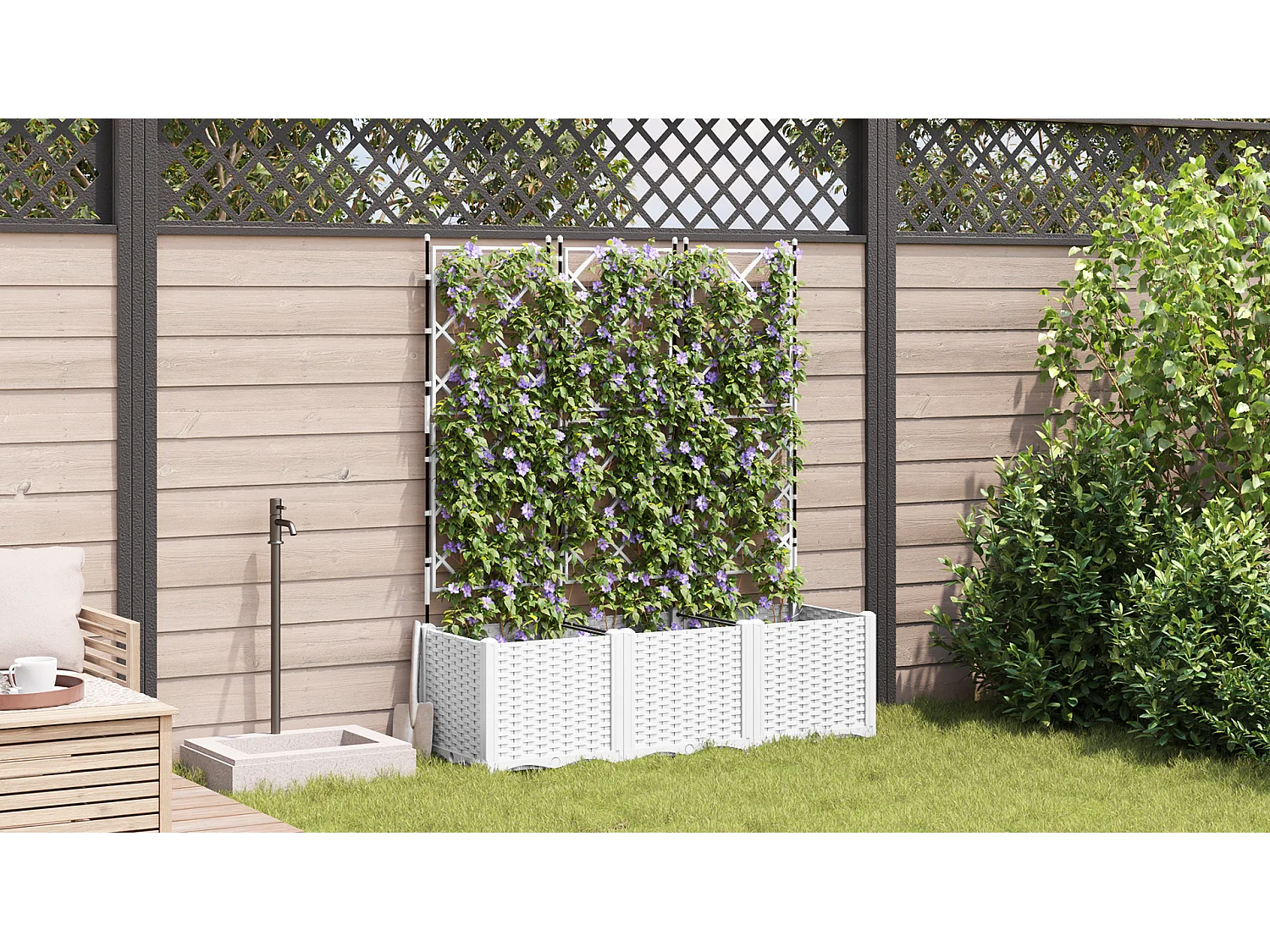 Jardinière avec treillis 3 pcs blanche 120x40x143 cm