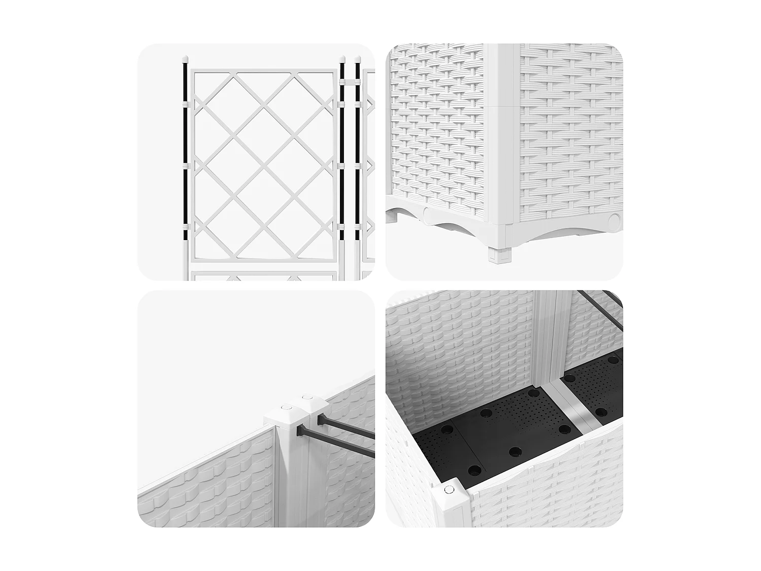 Jardinière avec treillis 3 pcs blanche 120x40x143 cm