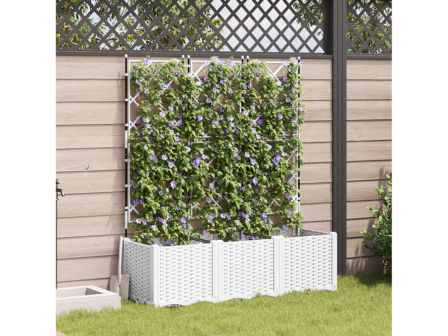 Plantenbak met trellis 3 stuks wit 120x40x143 cm
