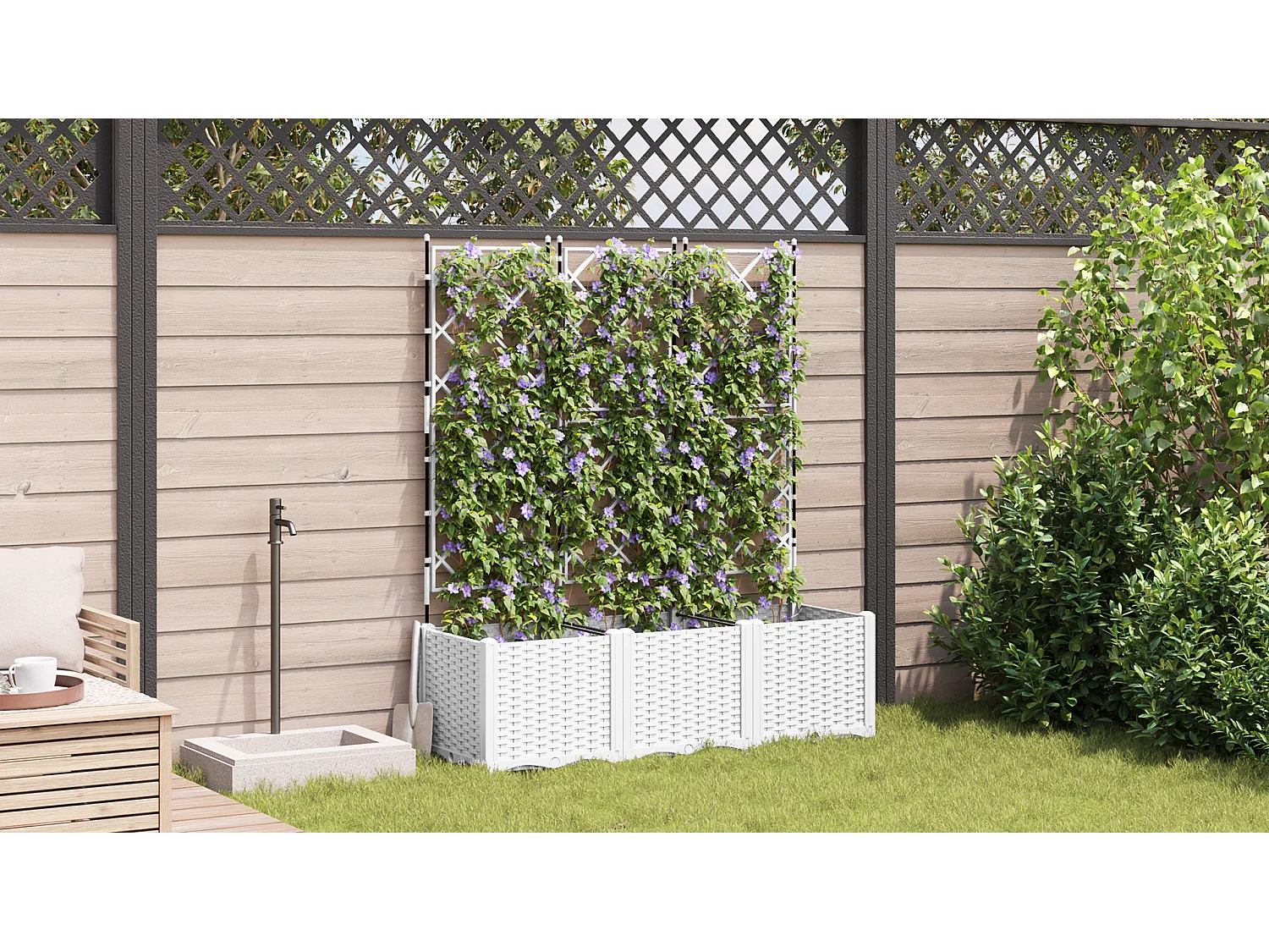 Plantenbak met trellis 3 stuks wit 120x40x143 cm