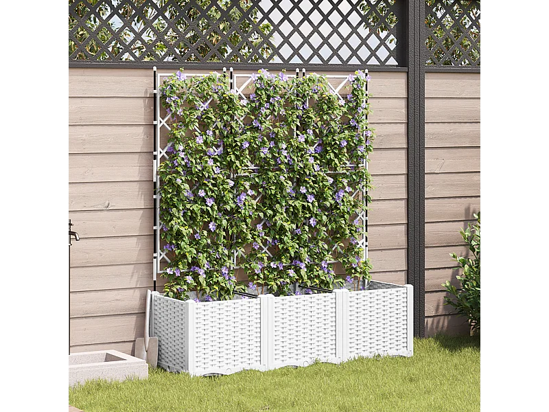 Plantenbak met trellis 3 stuks wit 120x40x143 cm