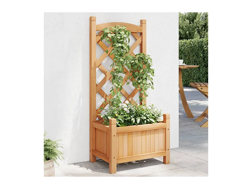 Jardinera con enrejado marrón de madera maciza de abeto.
