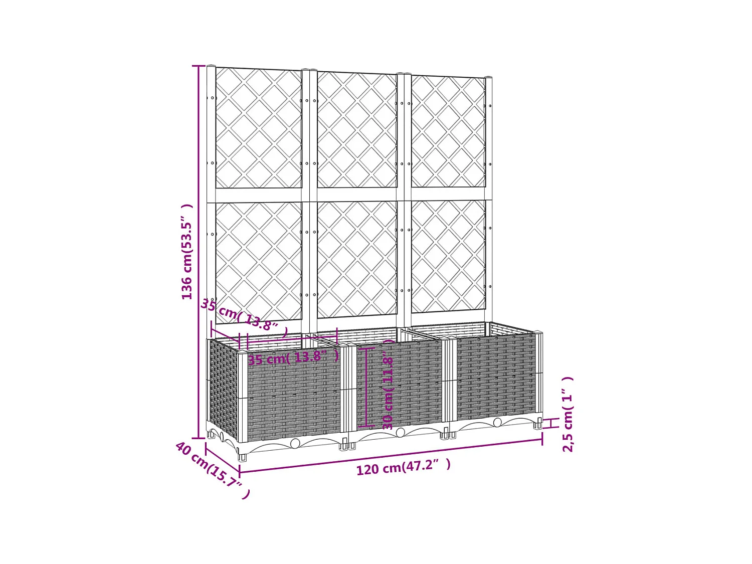 Jardinière avec treillis Marron 120x40x136 cm PP