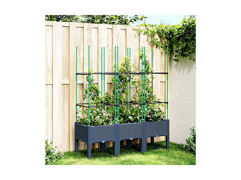 Jardinière avec treillis bleu gris 120x40x142,5 cm PP