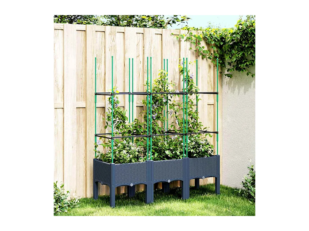 Plantenbak met trellis blauwgrijs 120x40x142,5 cm PP