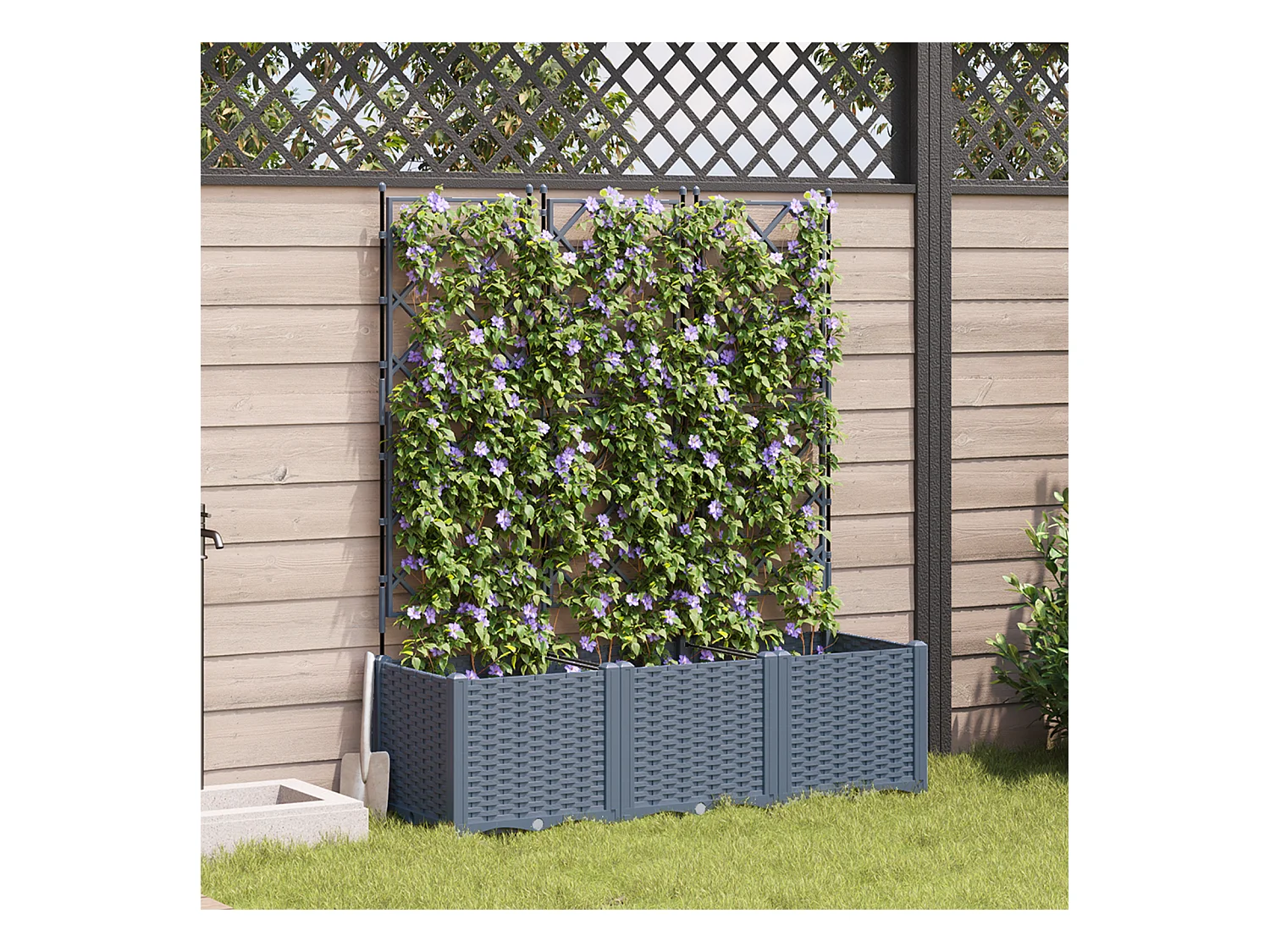 Jardinière de jardin avec treillis 3 pcs gris clair 120x40x143 cm